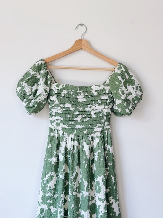 Abercrombie & Fitch Green Puff Sleeve Floral Midi Dress - Picture 5 of 7